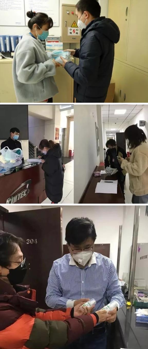 發(fā)放防護(hù)物資：口罩、手套、消毒液、洗手液
